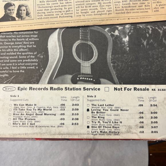 George Jones PROMO Self Titled LP KE31321- COUNTRY VG+ ULTRASONIC CLEAN - Picture 9 of 10